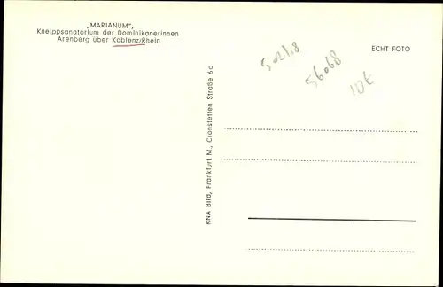 Ak Arenberg Koblenz in Rheinland Pfalz, Marianum, Bad, Kneippsanatorium der Dominikanerinnen