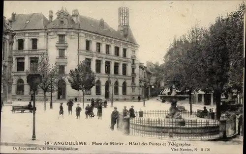 Ak Angoulême Charente, Place du Mùrier, Hôtel des Post et Télégraphes