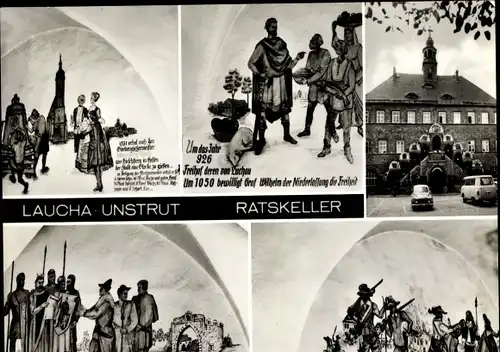 Ak Laucha a. d. Unstrut in Sachsen Anhalt, Ratskeller,  geschichtliche Wandmalereien