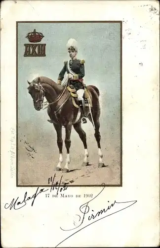 Ak König Alfons XIII. von Spanien, Portrait, Pferd