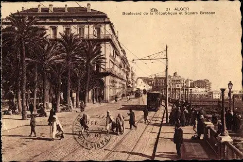 Ak Algier Alger Algerien, Boulevard de la République et Square Bresson