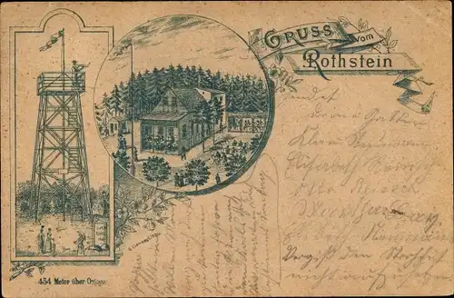 Litho Sohland am Rotstein Reichenbach in der Oberlausitz, Gasthaus, Aussichtsturm