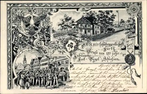 Litho Fürth in Mittelfranken Bayern, Private Schützengesellschaft, Vogelschießen, 125 Jahre