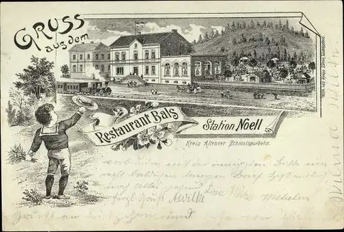 Litho Noell Gevelndorf Lüdenscheid im Märkischen Kreis, Restaurant Bals, Bahnhof