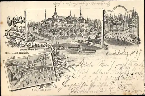 Litho Dresden Ost Kleinzschachwitz, Kurhaus, Dampfer Pillnitz