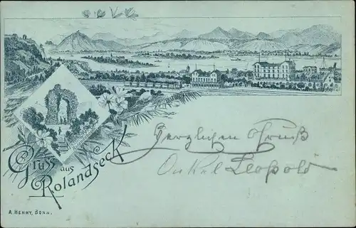 Mondschein Litho Rolandseck Remagen im Kreis Ahrweiler, Rolandsbogen