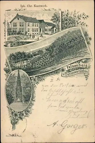 Litho Dahlenwarsleben Börde in Sachsen Anhalt, Felsenberg, Gasthaus