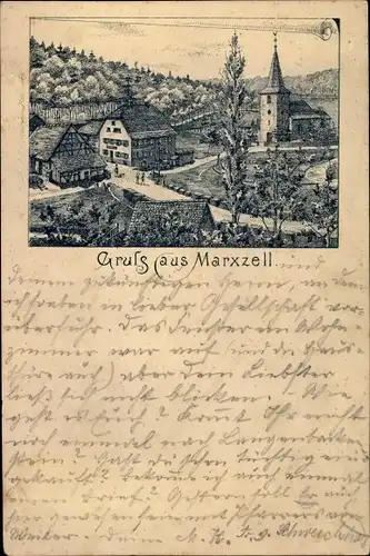 Vorläufer Litho Marxzell Baden, Kirche, Wohnhäuser