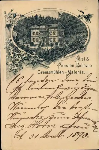 Vorläufer Litho Gremsmühlen Malente in Ostholstein, Hotel Pension Bellevue