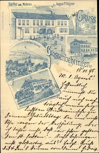 Litho Großenbehringen Behringen Hörselberg Hainich Thüringen, Gasthof zum Mohren, Schloss, Bahnhof