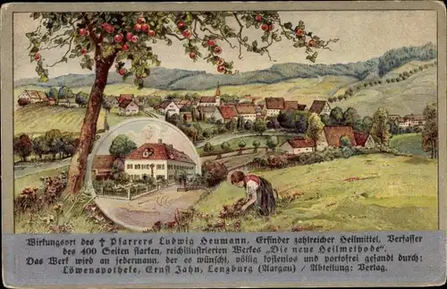 Litho Elbersroth Herrieden in Mittelfranken, Blick zum Ort, Mädchen pflückt Blumen