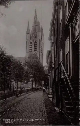 Ak Delft Südholland Niederlande, Oude Kerk met Oude Delft