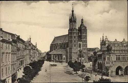 Ak Kraków Krakau Polen, Glowny rynek z kosciolem N. Panny Maryi