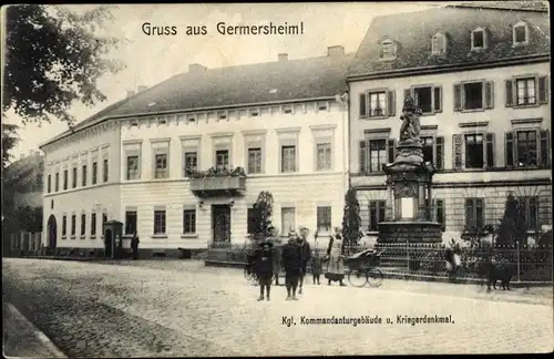 Ak Germersheim in Rheinland Pfalz, Kgl. Kommandaturgebäude, Kriegerdenkmal