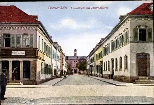 Ak Germersheim in Rheinland Pfalz, Lilienstraße mit Zollernkaserne