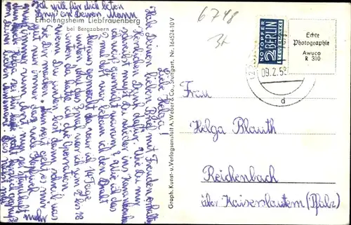 Ak Bad Bergzabern Rheinland Pfalz, Erholungsheim Liebfrauenberg