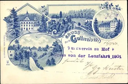 Litho Guttenberg Bayern, Gebäude, Kirche, Wohnhäuser