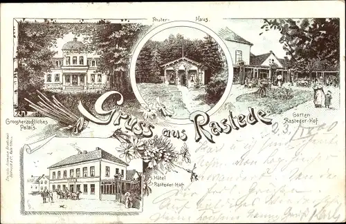 Litho Rastede Niedersachsen, Großherzogliches Palais, Hotel Rasteder Hof, Försterhaus