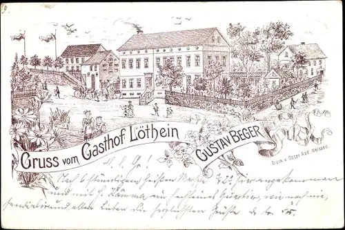 Litho Löthain Käbschütztal Sachsen, Gasthof Löthein
