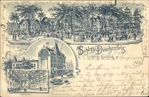 Litho Gohlis Leipzig Sachsen, Schloss Drachenfels, Konzertgarten