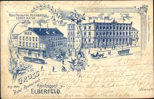 Litho Elberfeld Wuppertal, Hotel Restaurant Reichspost, Postamt