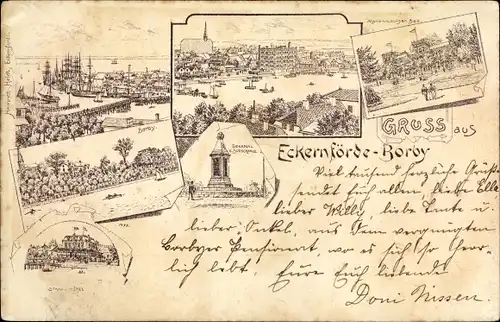 Litho Eckernförde Borby Schleswig Holstein, Panorama, Hafen, Strandhotel, Marien Louisen Bad