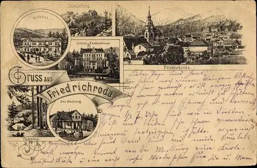 Vorläufer Litho Friedrichroda Thüringer Wald, Kurhaus, Schloss Reinhardsbrunn, Heuberg, Inselsberg