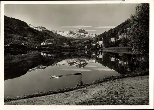 Ak Sankt Moritz Kanton Graubünden, Bad mit Pizzo della Margna