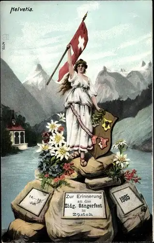 Ak Zürich Stadt Schweiz, Helvetia, Zur Erinnerung an das Eidg. Sängerfest 1905