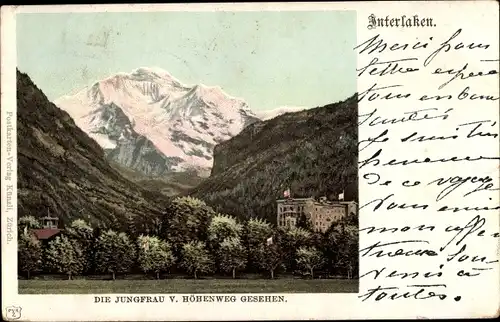 Ak Interlaken Kt. Bern Schweiz, Die Jungfrau vom Höhenweg gesehen