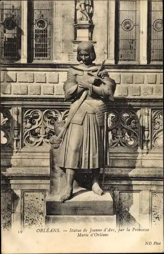 Ak Orléans Loiret, Statue de Jeanne d'Arc, par la Princesse Marie d'Orléans