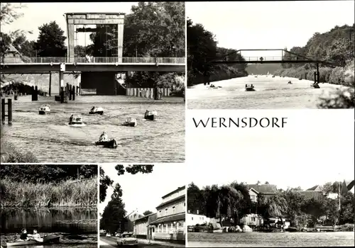 Ak Wernsdorf Königs Wusterhausen in Brandenburg, Brücke, Boote, Straßenpartie, Schleuse