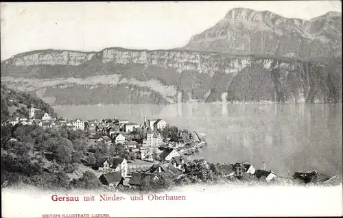Ak Gersau Kt. Schwyz Schweiz, Panorama m. Nieder u. Oberbauen