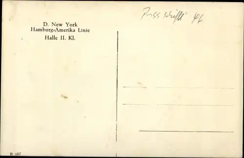 Ak Dampfer New York, Hamburg Amerika Linie, Halle II. Klasse
