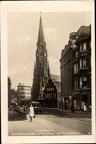 Ak Gelsenkirchen im Ruhrgebiet, Bahnhofstraße, Georgshaus und Probsteikirche