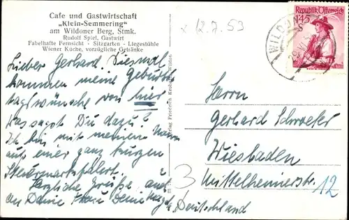 Ak Wildon Steiermark, Gasthaus Klein Semmering, Rudolf Spiel