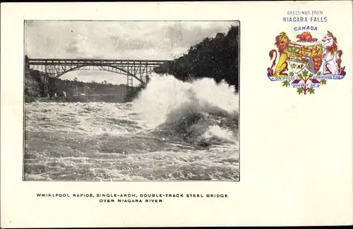 Ak Ontario Kanada, Whirlpool Rapids, single arch double track steel bridge, Niagara River