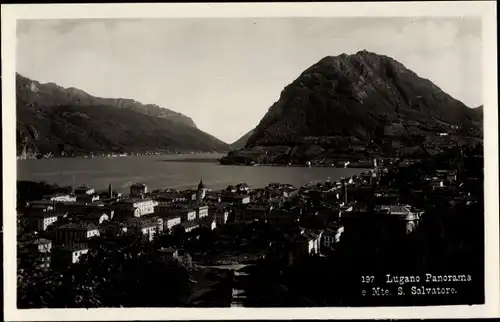 Ak Lugano Kt. Tessin Schweiz, Panorama e Monte San Salvatore