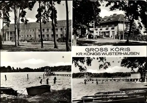Ak Groß Köris in Brandenburg, Polytechnische Oberschule, Berliner Straße, Badestelle am Schulzensee