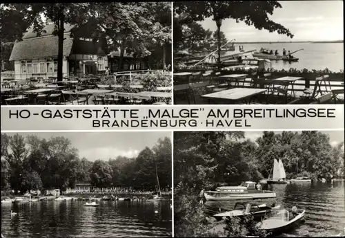 Ak Brandenburg an der Havel, HO Gaststätte Malge am Breitlingsee, Anlegestelle, Terrasse