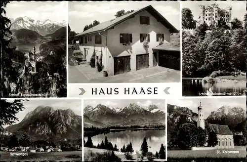 Ak Schwangau im Ostallgäu, Haus Haase, Schloss Neuschwanstein u. Hohenschwangau, Bannwaldsee
