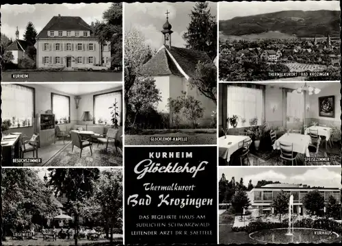 Ak Bad Krozingen in Baden Württemberg, Kurheim Glöckelhof, Besuchszimmer, Liegewiese, Kapelle