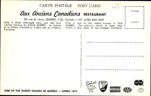 Künstler Ak Québec Kanada, Restaurant Aux Anciens Canadiens, Rue St. Louis