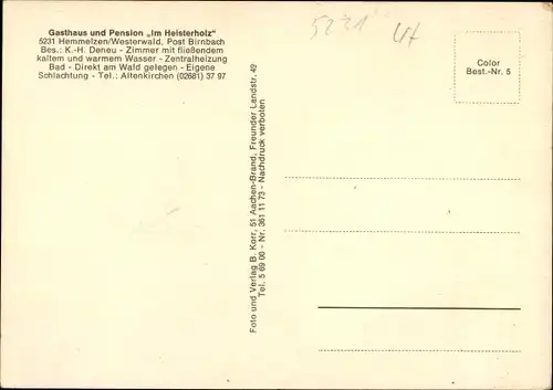Ak Hemmelzen im Westerwald, Gasthaus und Pension Im Heisterholz