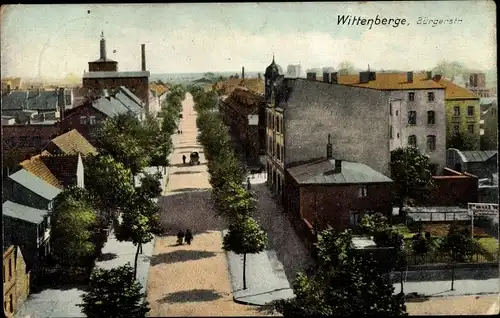 Ak Wittenberge in der Prignitz, Bürgerstraße, Durchblick, Vogelschau, Teilansicht der Stadt