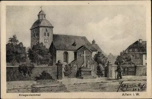 Künstler Ak Affeln Neuenrade Nordrhein Westfalen, Kriegerdenkmal, Kirche