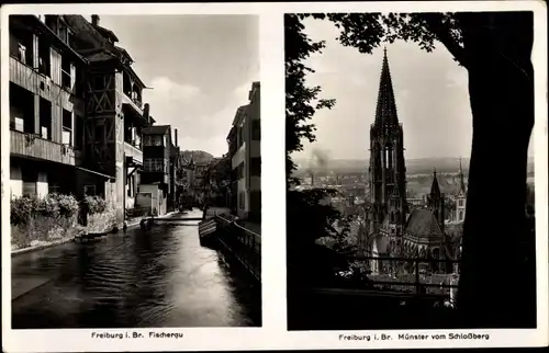 Ak Freiburg im Breisgau, Fischerau, Münster vom Schlossberg aus