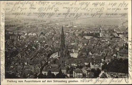 Ak Freiburg im Breisgau, Blick v. Aussichtsturm auf dem Schlossberg