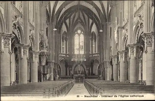 Ak Neuchâtel Neuenburg Stadt, Interieur de l'Eglise catholique