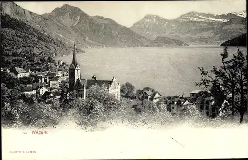 Ak Weggis Kt. Luzern Schweiz, Panorama vom Ort